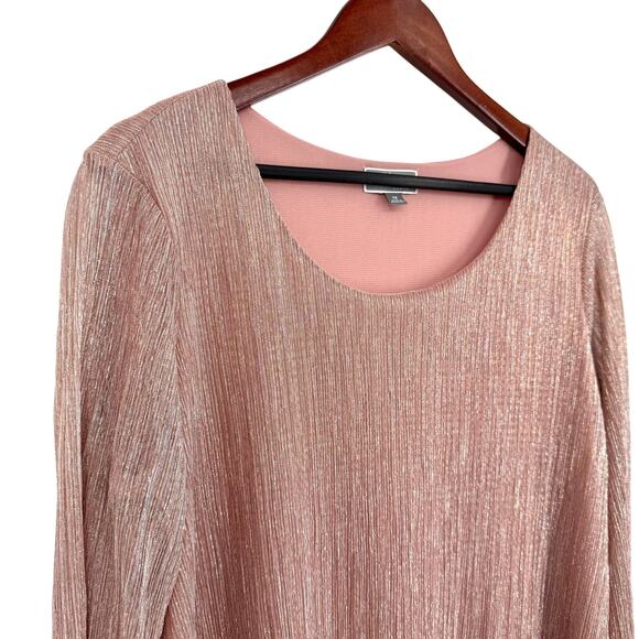 JM Collection Plus Size 1X Super Sparkly Formal Pink Blouse Shirt Top Christmas - Picture 3 of 9